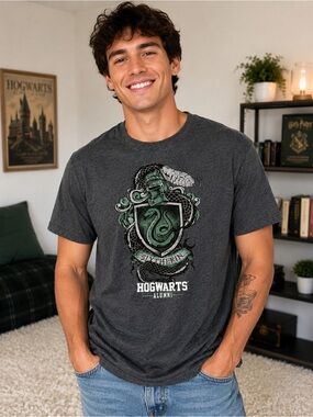Harry Potter Slytherin Hogwarts Alumni Graphic Tee XL Gray Hybrid Apparel
